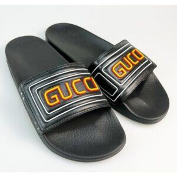 NIB Authentic Gucci Mens Online Leather Sandals In Black - Picture 11 of 12